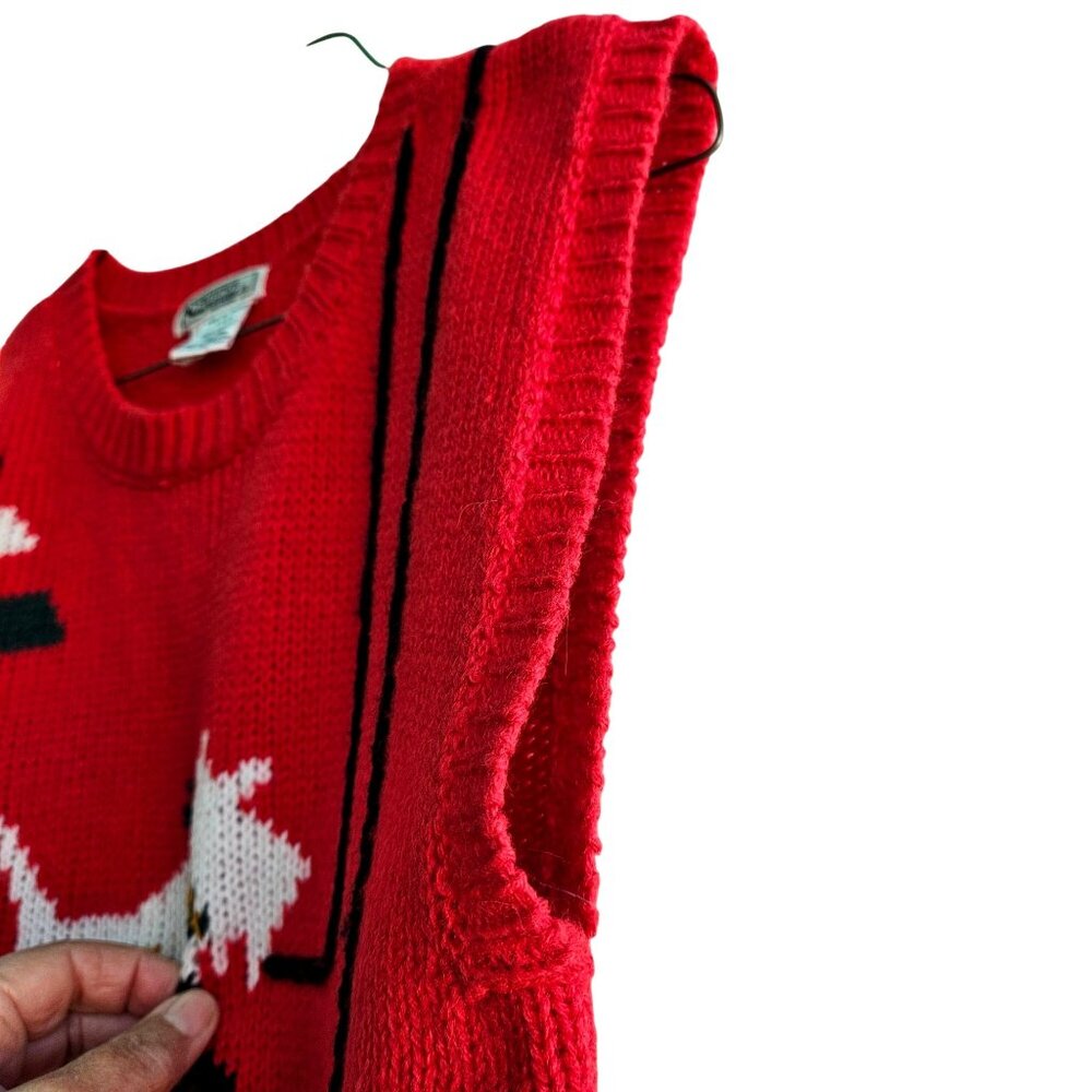 Vintage Scottie Knit Vest 1980s Red Black White Novelty Sweater Campus Casuals - Picture 6 of 16